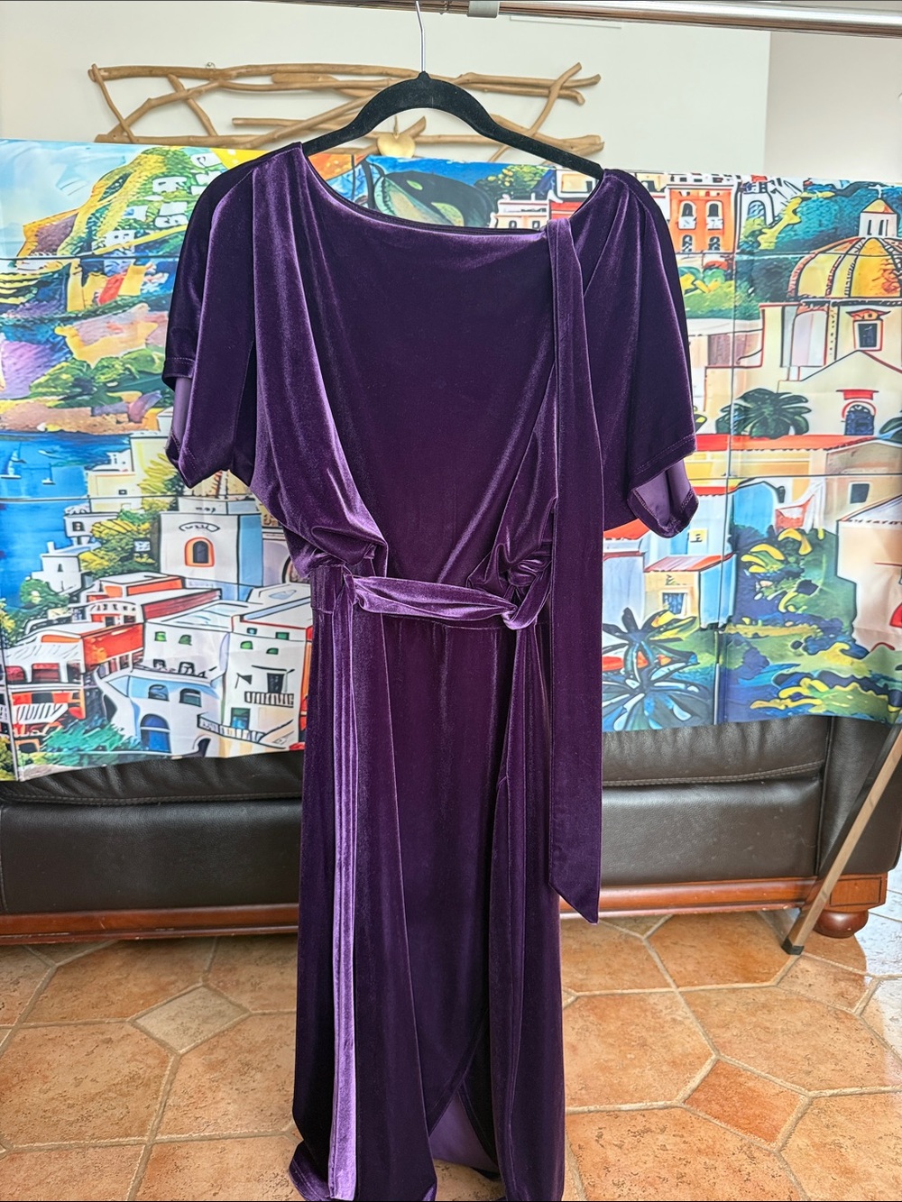 Plum Velvet Wrap Maxi Dress with Tie Waist